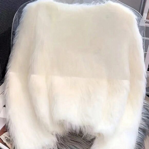 White Casual Women's Faux Mink Fleece Cardigan - Picture 2 of 5